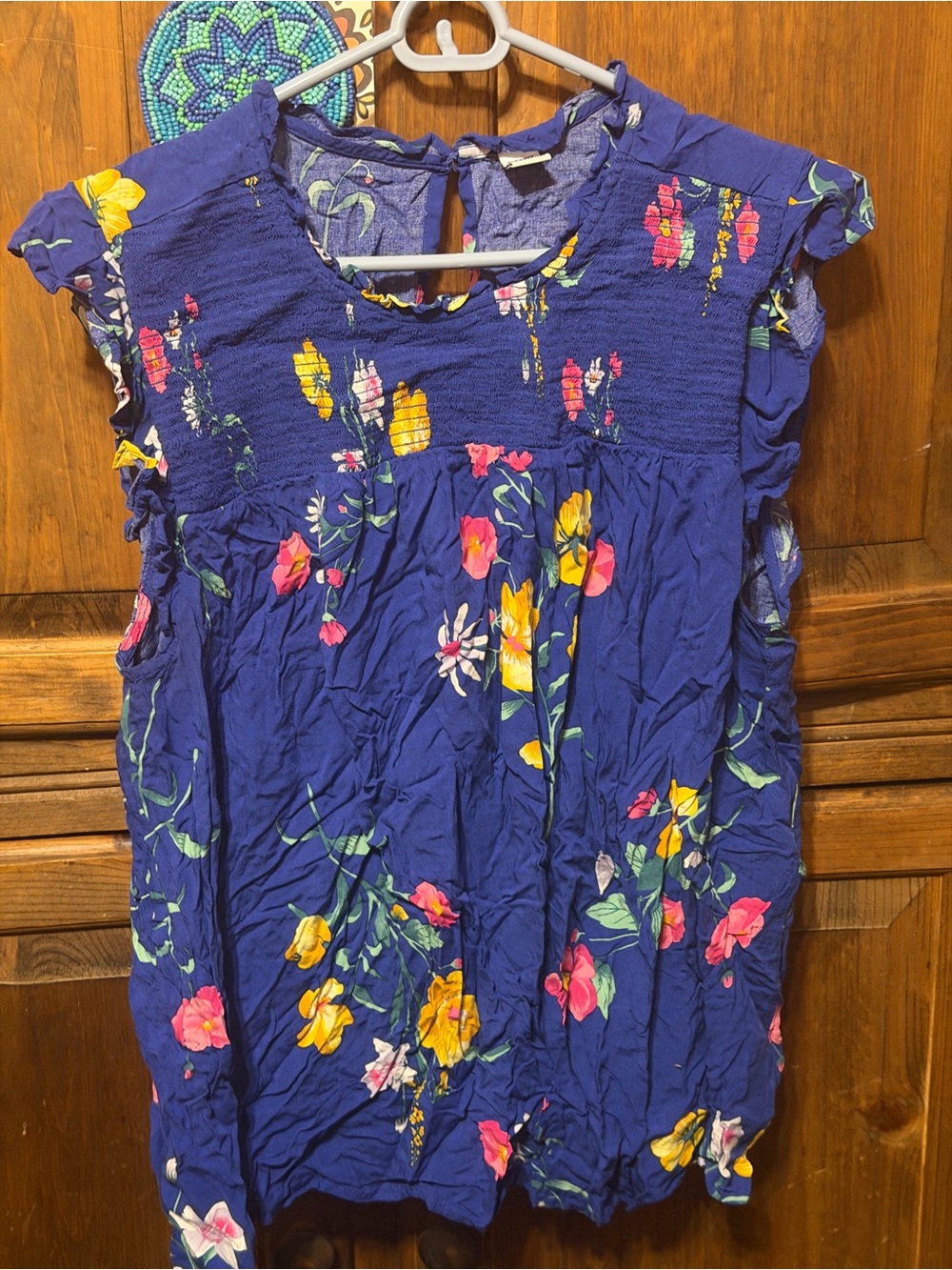 Old Navy Blue Floral Ruffle Sleeve Blouse